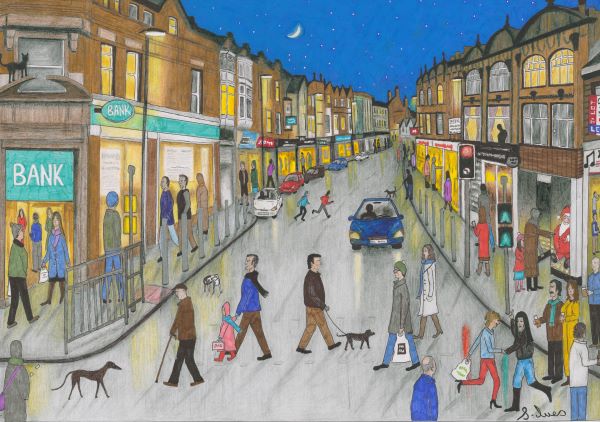 Christmas Eve Altrincham by Artist Samantha Ives