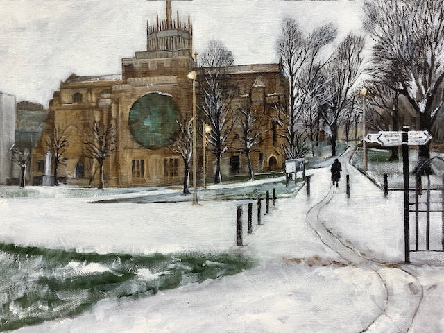 Blackburn Cathedral Footsteps In The Snow By Artist Carol Pugh